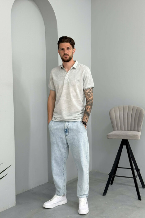 SIMPLE POLO NECK MEN T-SHIRT GREY/GRI - 3
