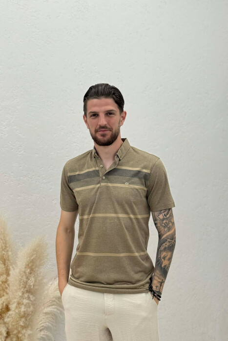T-SHIRT I THJESHTE ME JAKE POLO PER MESHKUJ NE NGJYRE KAFE TE ZBARDHUR 