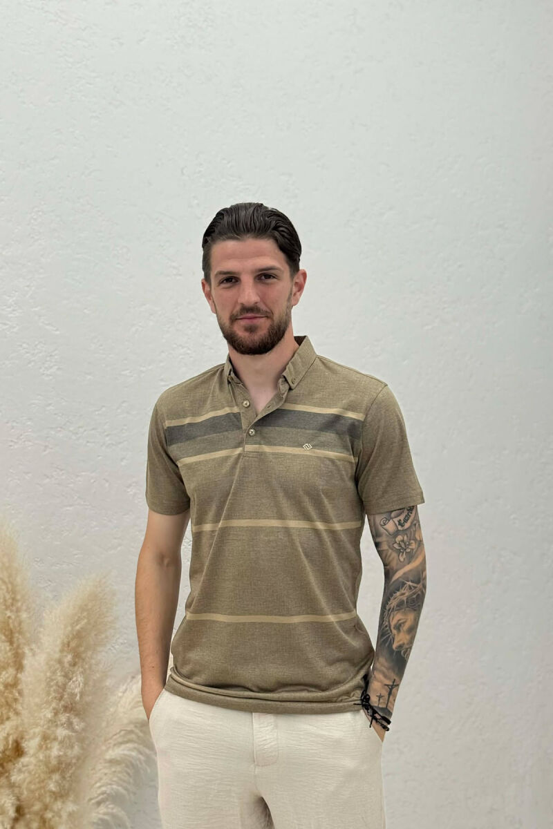 SIMPLE POLO NECK MEN T-SHIRT LIGHT BROWN/KAZB - 1