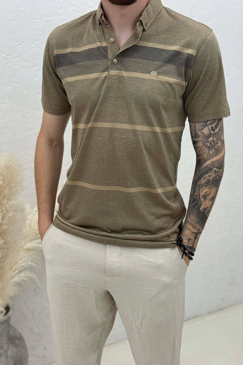 SIMPLE POLO NECK MEN T-SHIRT LIGHT BROWN/KAZB - 2