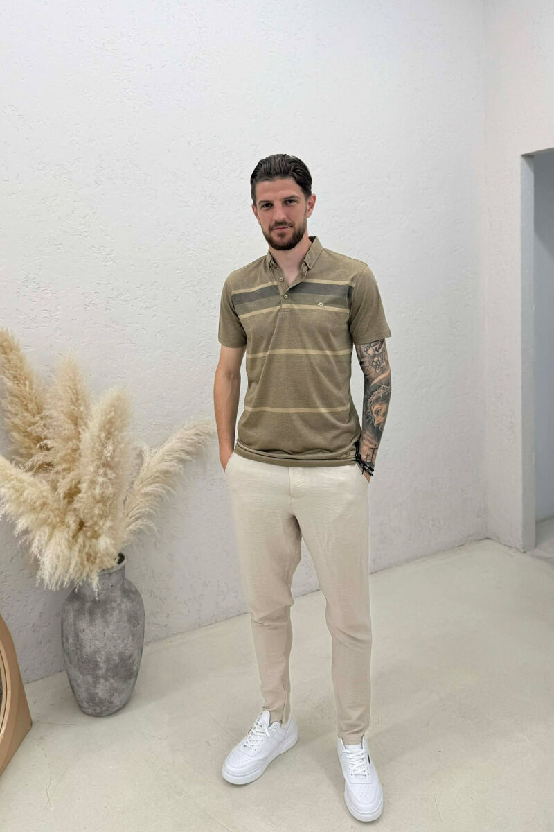 SIMPLE POLO NECK MEN T-SHIRT LIGHT BROWN/KAZB - 3