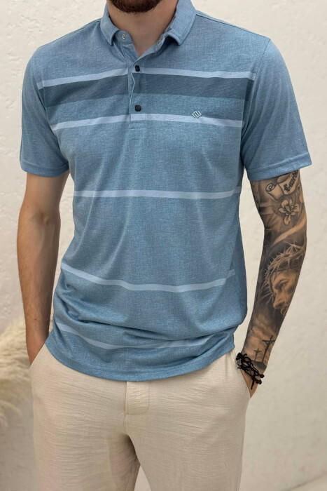 SIMPLE POLO NECK MEN T-SHIRT LIGHTBLUE/BZ - 2