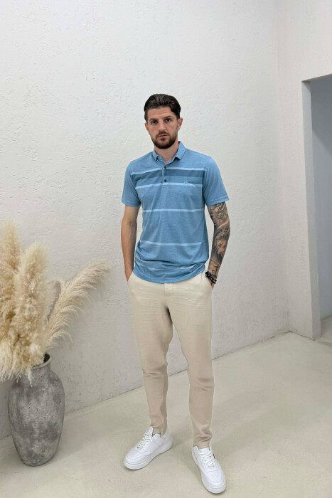 SIMPLE POLO NECK MEN T-SHIRT LIGHTBLUE/BZ - 3