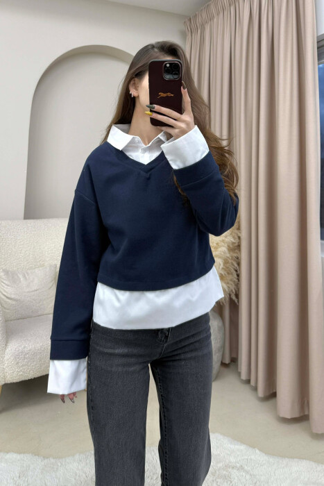 SIMPLE POLO NECK WOMEN SWEATSHIRT BLUE/BLU 