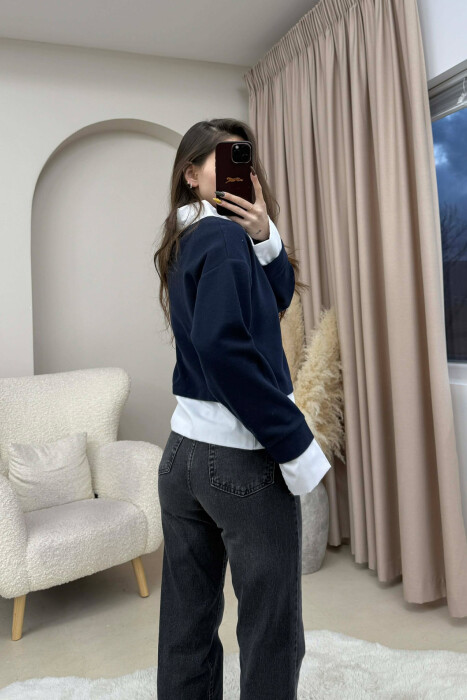 SIMPLE POLO NECK WOMEN SWEATSHIRT BLUE/BLU - 2