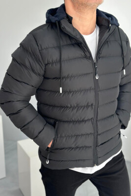 SIMPLE PUFFER ONE COLORE MEN JACKET BLACK/ E ZEZE 