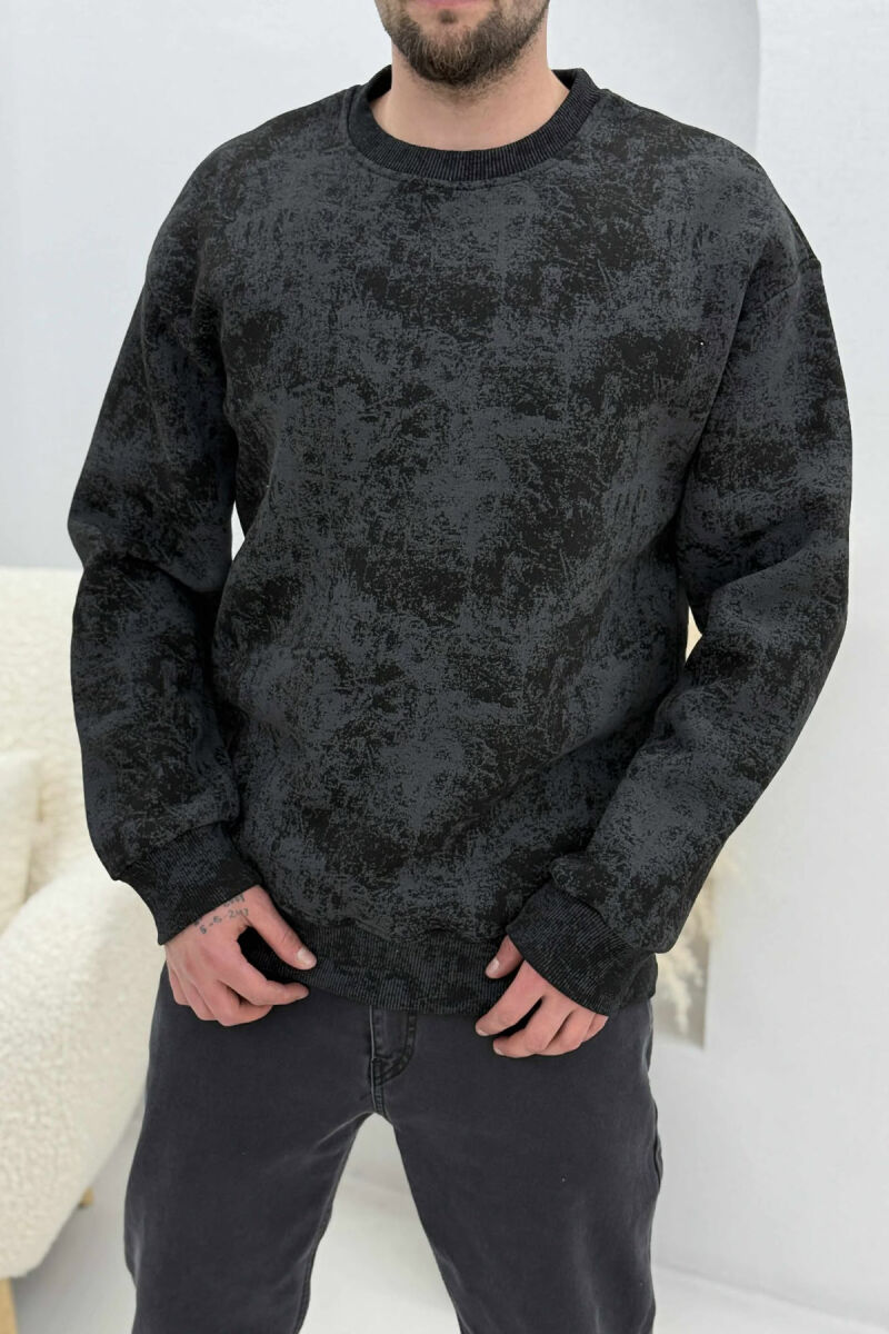 SIMPLE ROUND NECK FLUFFY MEN SWEATSHIRT BLACK/ E ZEZE - 1