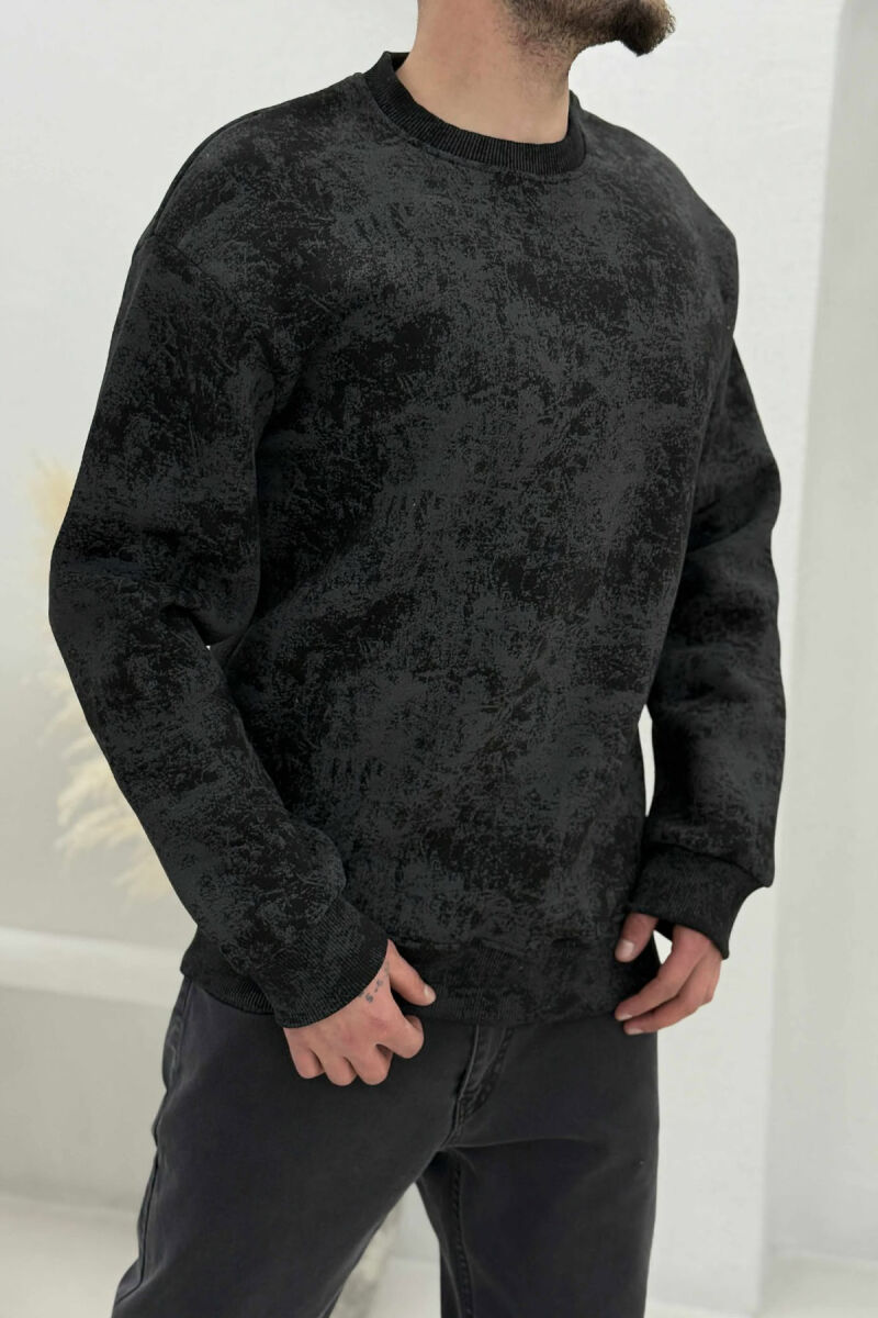 SIMPLE ROUND NECK FLUFFY MEN SWEATSHIRT BLACK/ E ZEZE - 2
