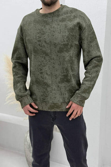 SIMPLE ROUND NECK FLUFFY MEN SWEATSHIRT GREEN/JESHILE - 