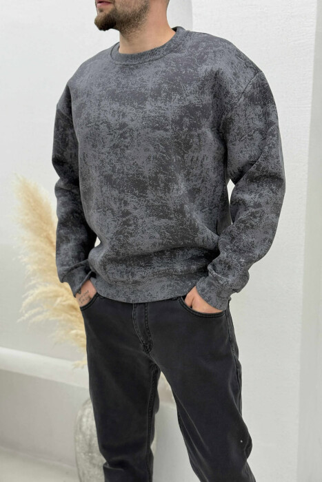 SIMPLE ROUND NECK FLUFFY MEN SWEATSHIRT GREY/GRI - 1