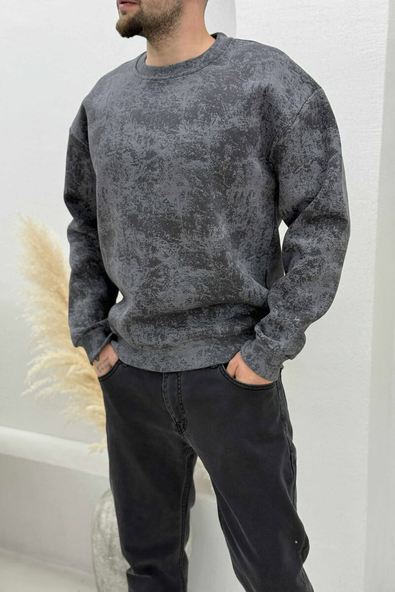 SIMPLE ROUND NECK FLUFFY MEN SWEATSHIRT GREY/GRI - 1