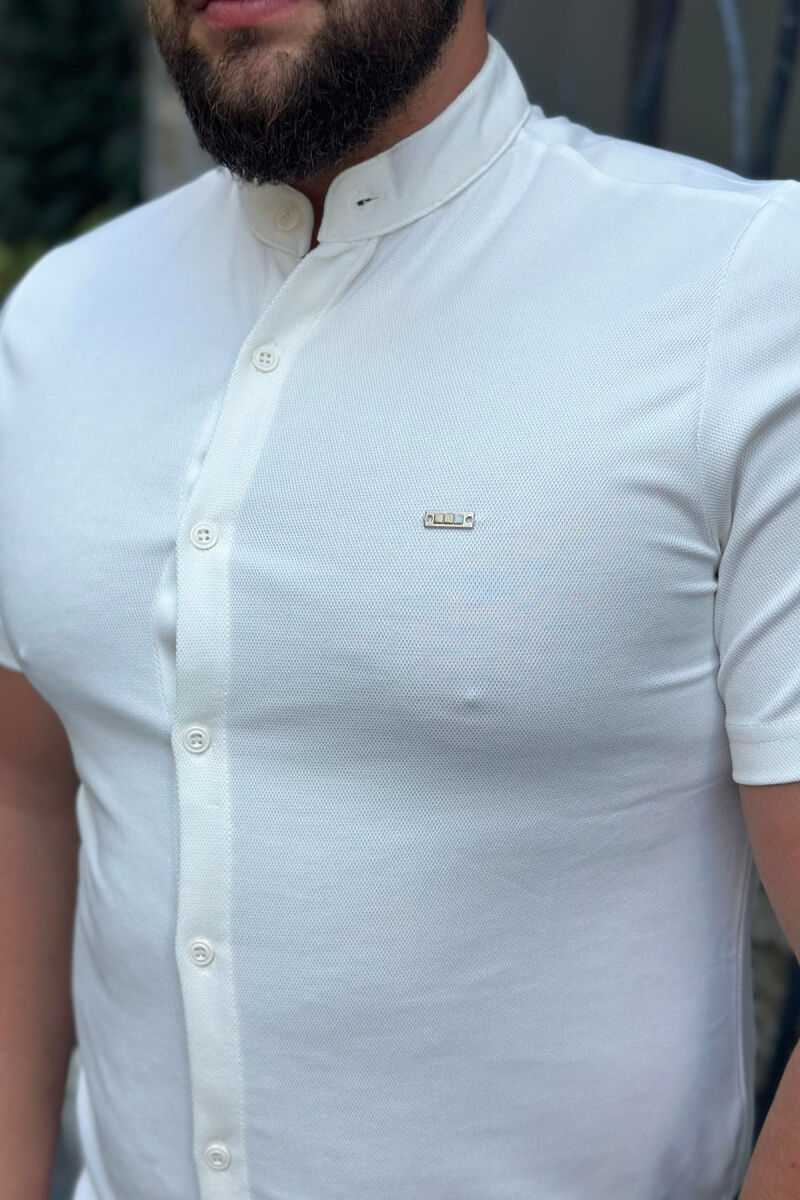 SIMPLE ROUND NECK MEN SHIRT WHITE-E BARDHE - 3