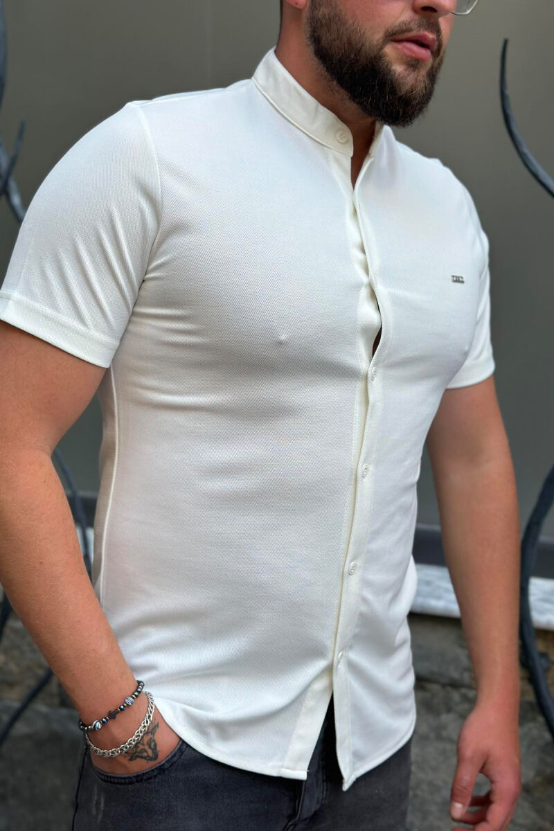 SIMPLE ROUND NECK MEN SHIRT WHITE-E BARDHE - 4