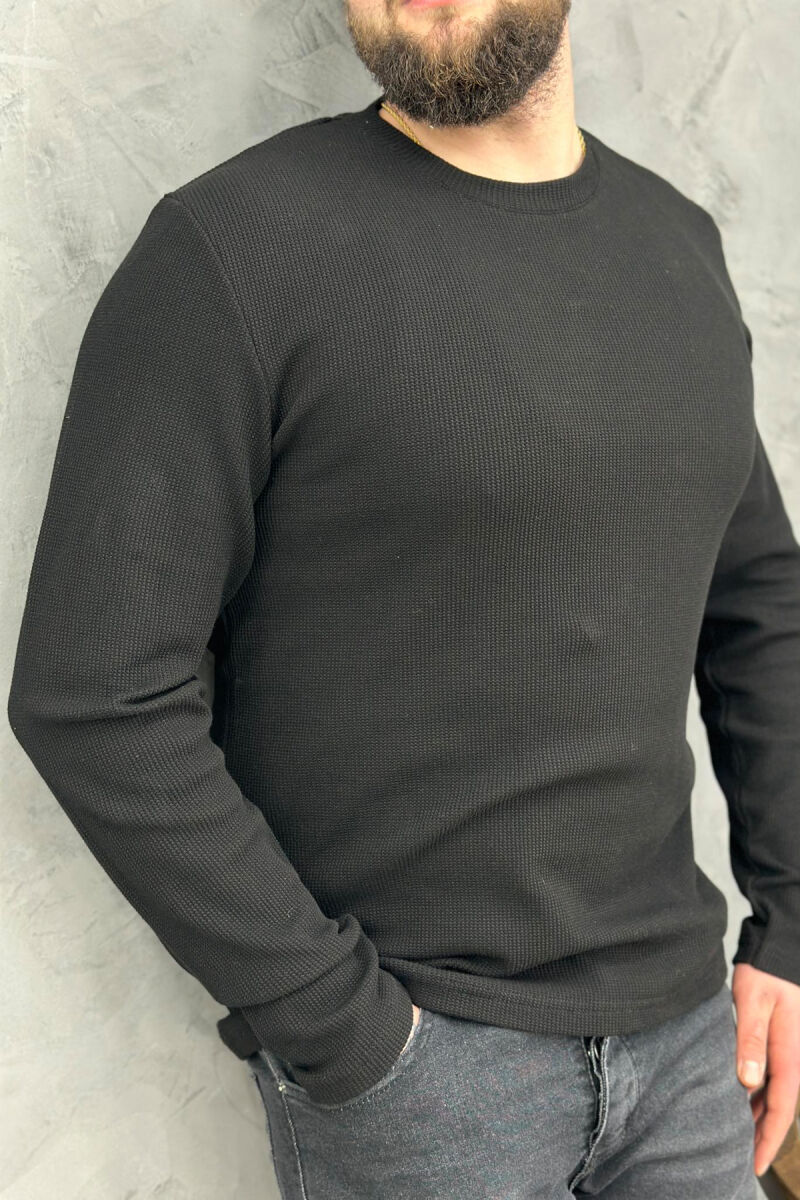 SIMPLE ROUND NECK MEN SWEATSHIRT BLACK/ E ZEZE - 1