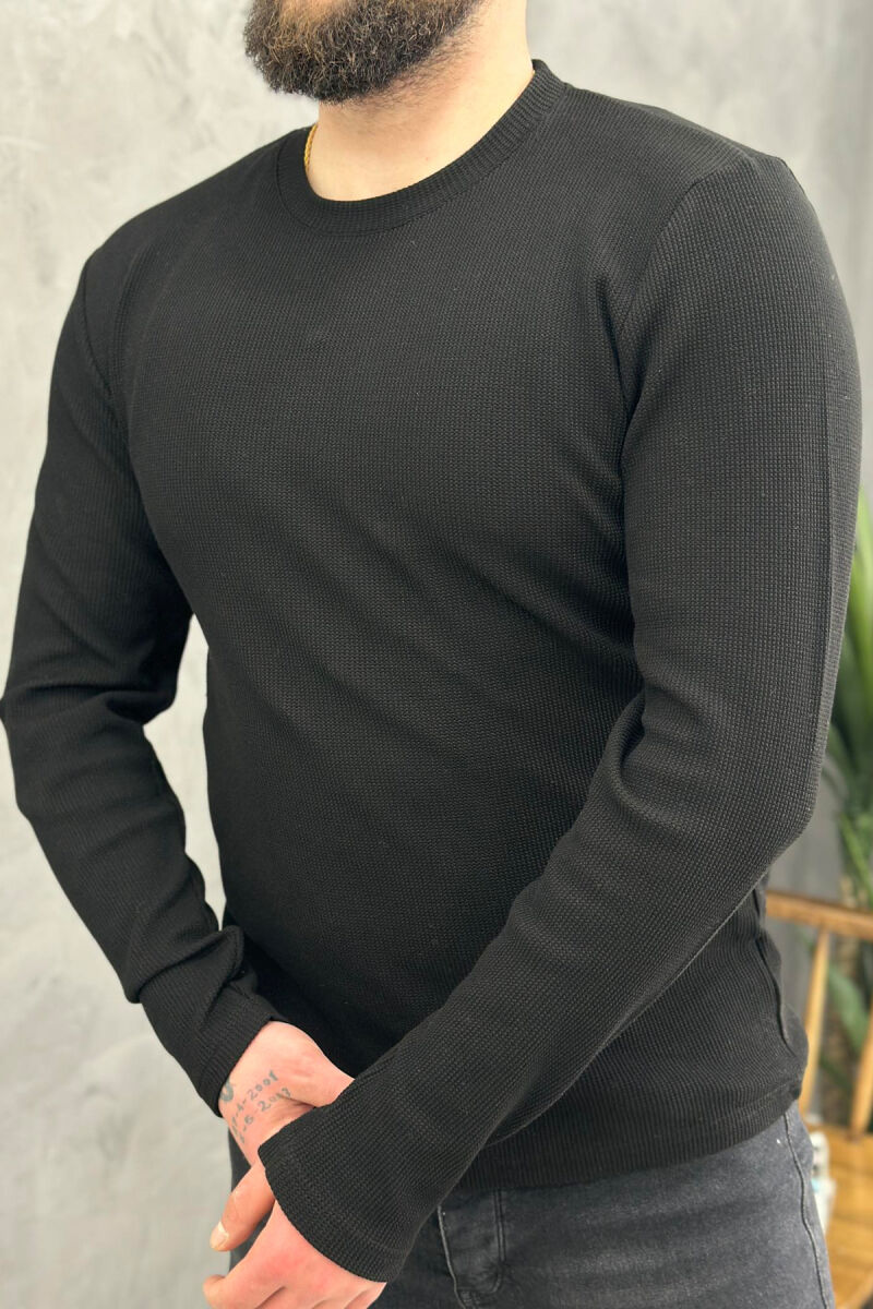 SIMPLE ROUND NECK MEN SWEATSHIRT BLACK/ E ZEZE - 3