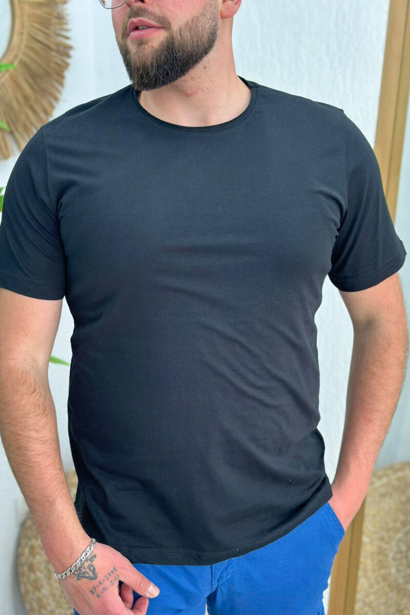 SIMPLE ROUND NECK MEN TSHIRT BLACK/ E ZEZE - 1