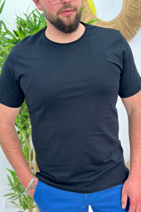 SIMPLE ROUND NECK MEN TSHIRT BLACK/ E ZEZE - 3