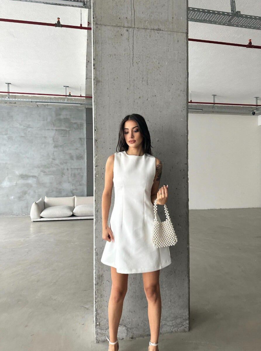 SIMPLE ROUND NECK WOMAN DRESS WHITE-E BARDHE - 2