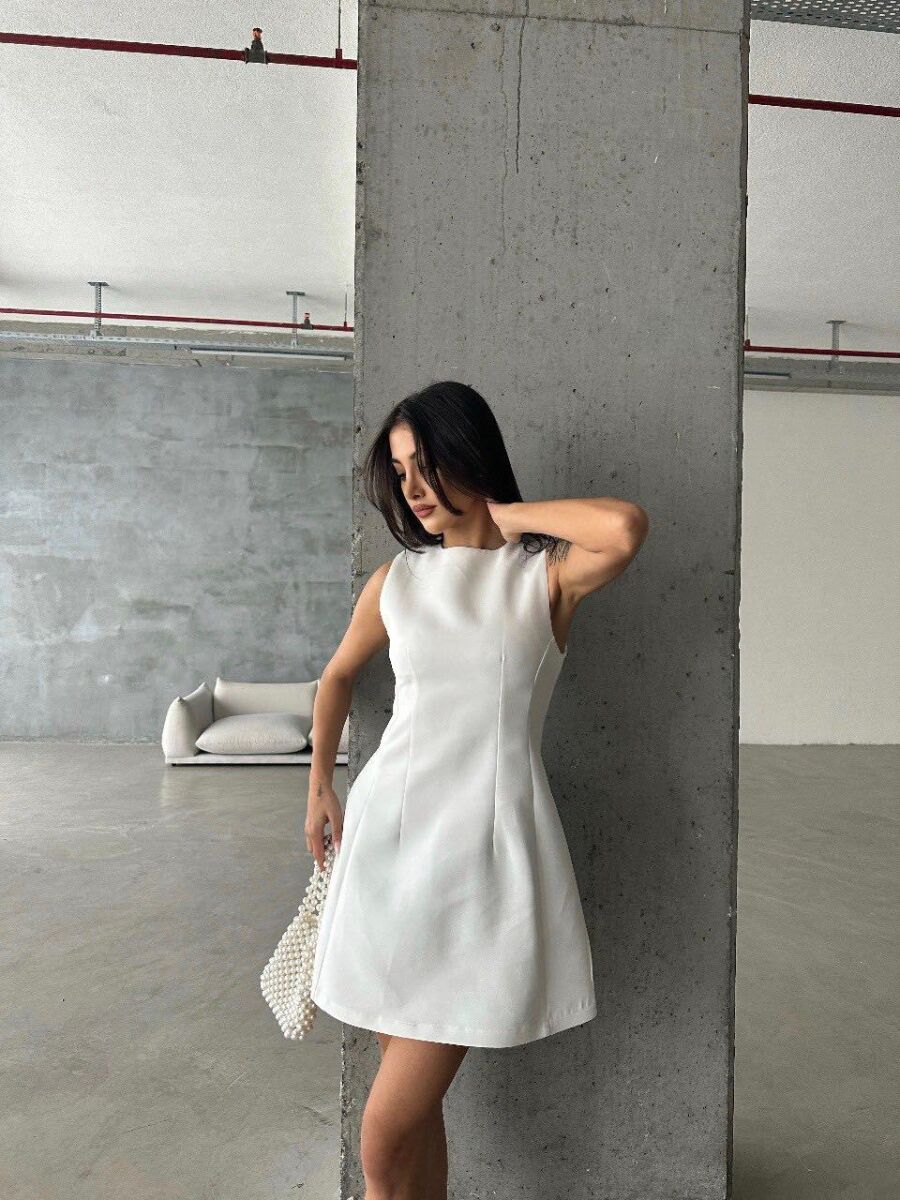 SIMPLE ROUND NECK WOMAN DRESS WHITE-E BARDHE - 11