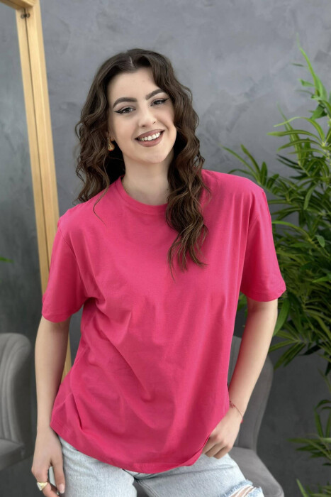 SIMPLE ROUND NECK WOMAN T-SHIRT FUCHSIA/CIKLAMI - 3