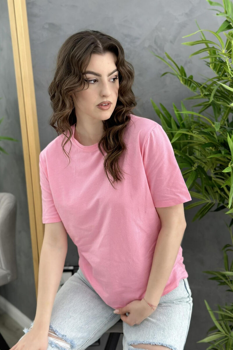 SIMPLE ROUND NECK WOMAN T-SHIRT PINK/ROZE - 3