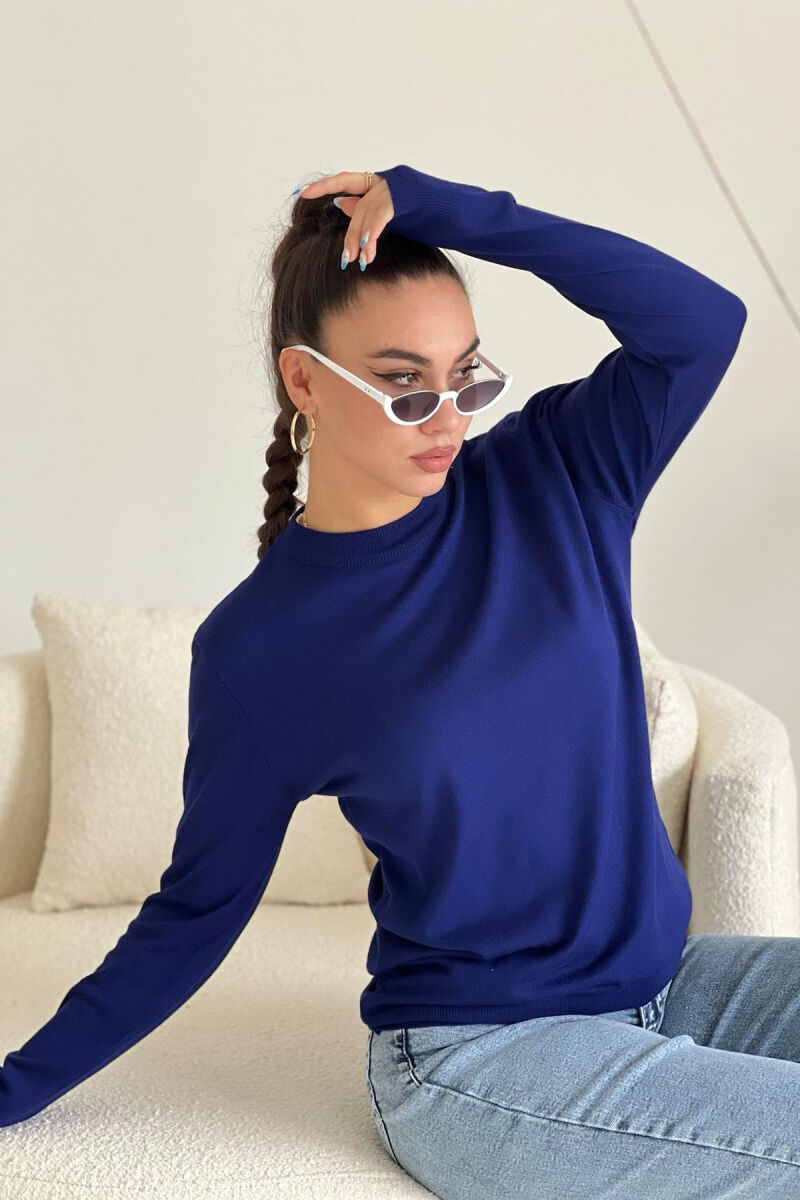 SIMPLE ROUND NECK WOMEN SWEATER BLUE/BLU - 2