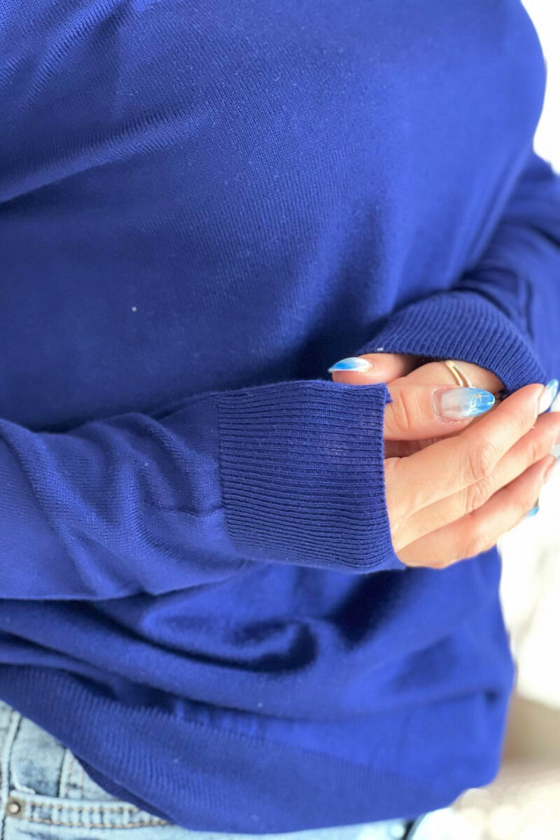 SIMPLE ROUND NECK WOMEN SWEATER BLUE/BLU - 4