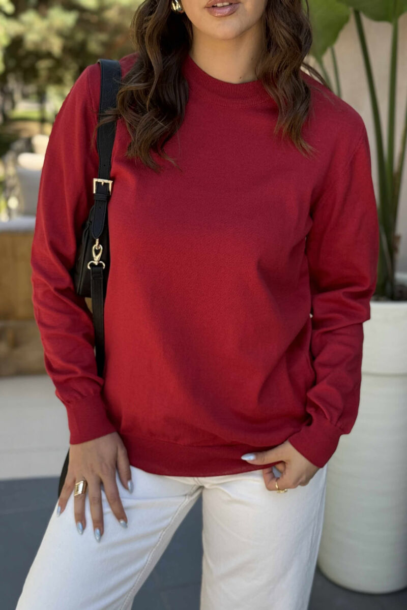 SIMPLE ROUND NECK WOMEN SWEATER BURGUNDY/VISHNJE - 5
