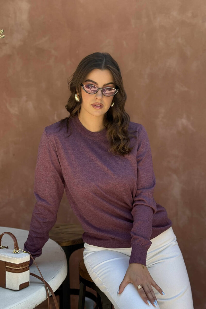 SIMPLE ROUND NECK WOMEN SWEATER DARK PURPLE/LEJLA ERRET - 4
