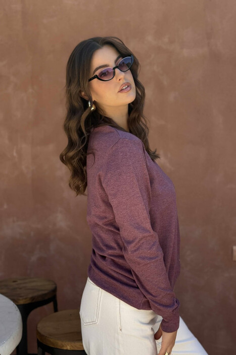 SIMPLE ROUND NECK WOMEN SWEATER DARK PURPLE/LEJLA ERRET - 5