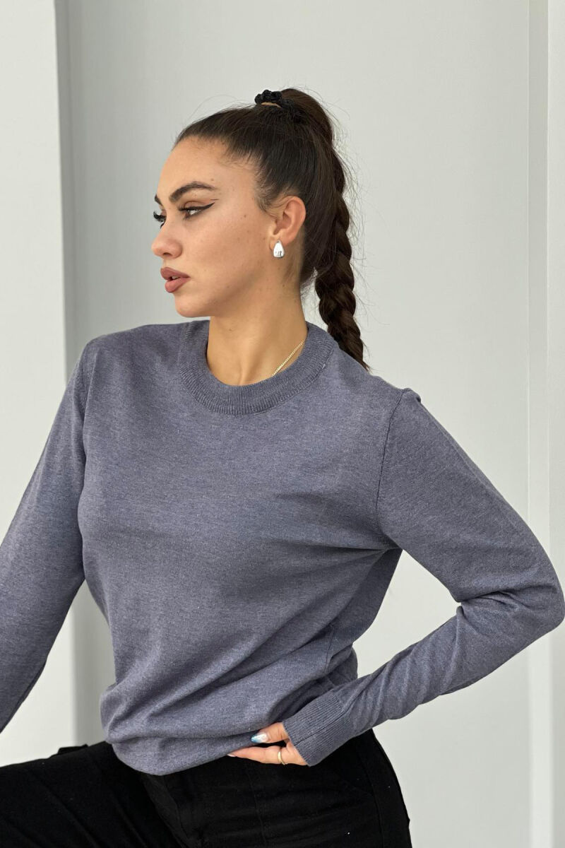 SIMPLE ROUND NECK WOMEN SWEATER GREY/GRI - 2