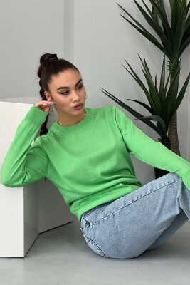 SIMPLE ROUND NECK WOMEN SWEATER LIGHT GREEN/JEZB 