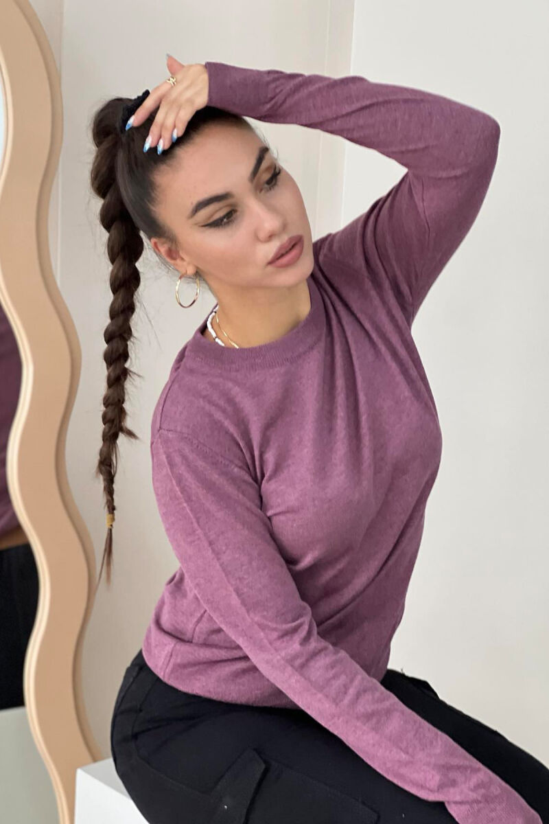 SIMPLE ROUND NECK WOMEN SWEATER LIGHT PURPLE/LEZB - 3