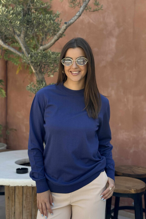 SIMPLE ROUND NECK WOMEN SWEATER MIDNIGHT BLUE/BLU MESNATE 