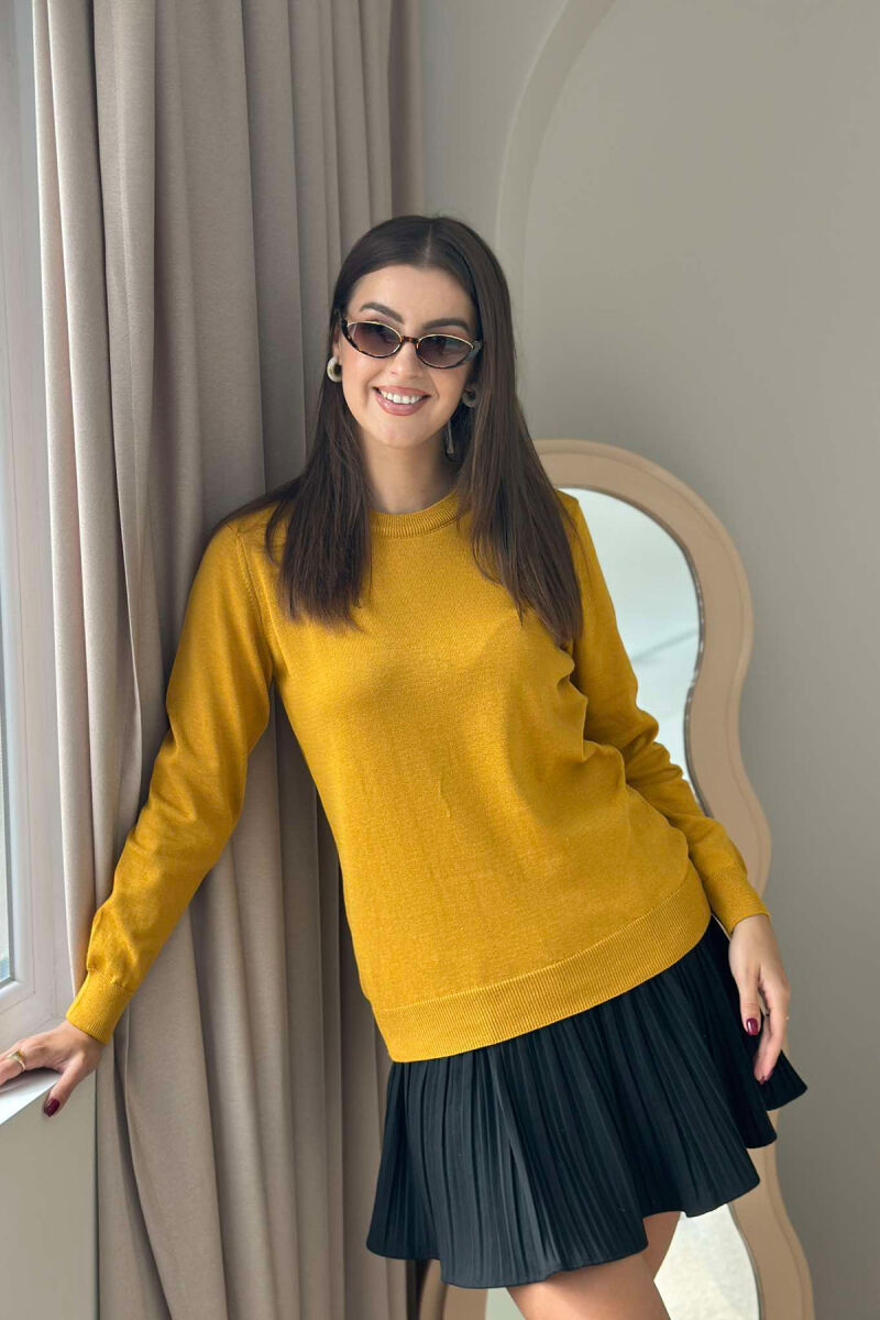 SIMPLE ROUND NECK WOMEN SWEATER MUSTARD/MUSTARDE - 3