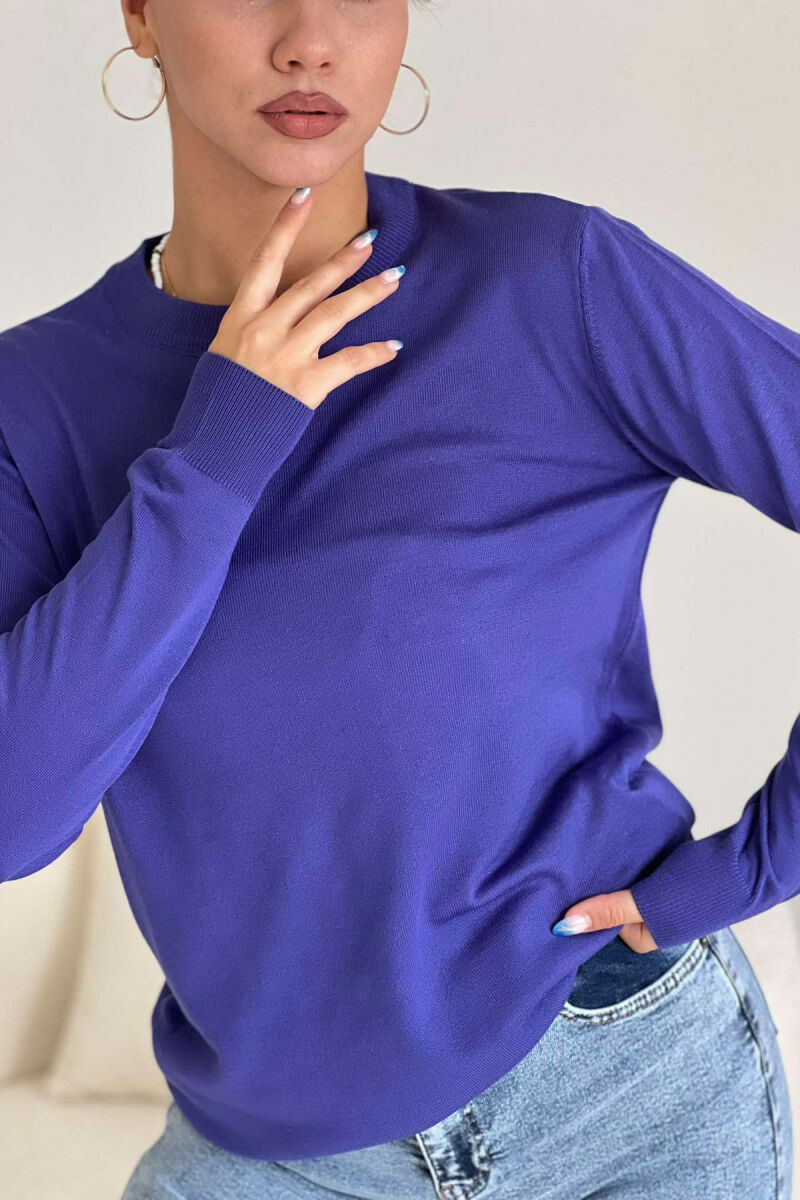 SIMPLE ROUND NECK WOMEN SWEATER PURPLE/LEJLA - 3