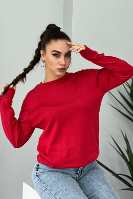 SIMPLE ROUND NECK WOMEN SWEATER RED/E KUQE 