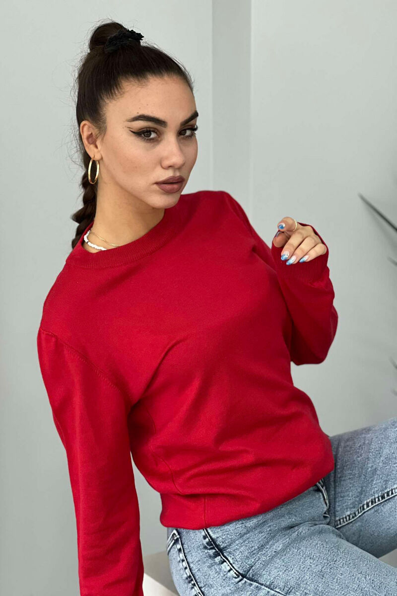 SIMPLE ROUND NECK WOMEN SWEATER RED/E KUQE - 2