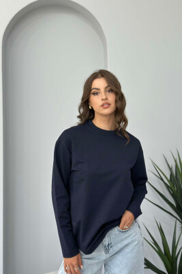 SIMPLE ROUND NECK WOMEN SWEATSHIRT DARK BLUE/BEE 