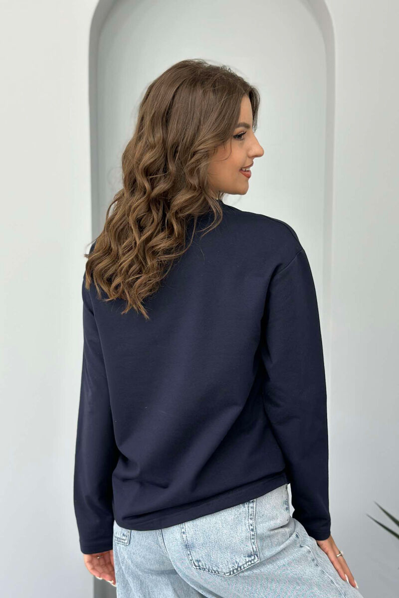 SIMPLE ROUND NECK WOMEN SWEATSHIRT DARK BLUE/BEE - 3