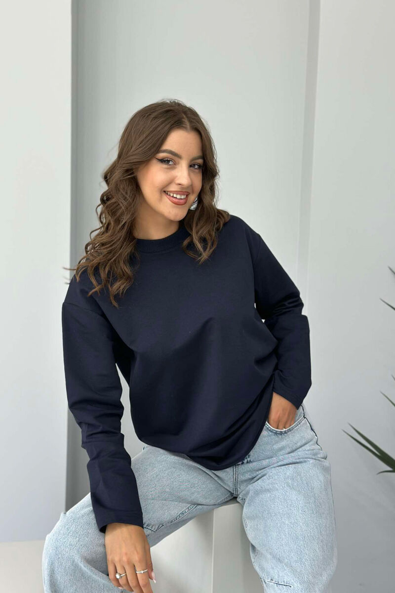 SIMPLE ROUND NECK WOMEN SWEATSHIRT DARK BLUE/BEE - 4