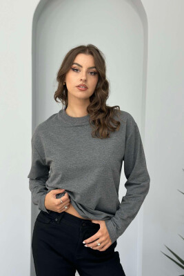 SIMPLE ROUND NECK WOMEN SWEATSHIRT DARK GREY/GEE 