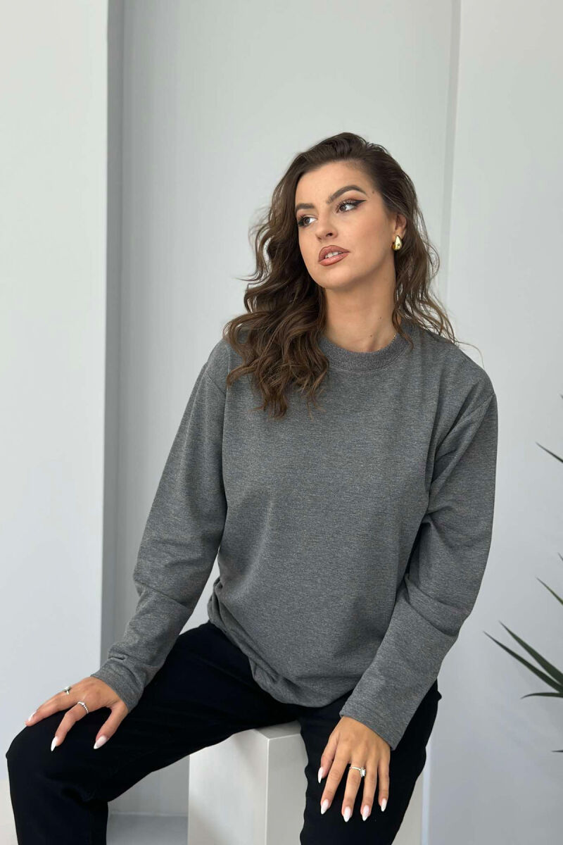 SIMPLE ROUND NECK WOMEN SWEATSHIRT DARK GREY/GEE - 2