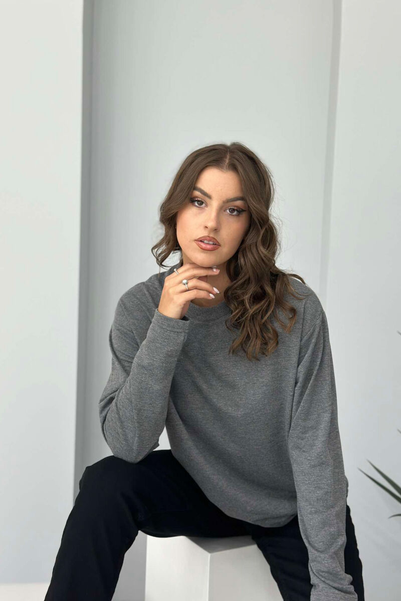 SIMPLE ROUND NECK WOMEN SWEATSHIRT DARK GREY/GEE - 5