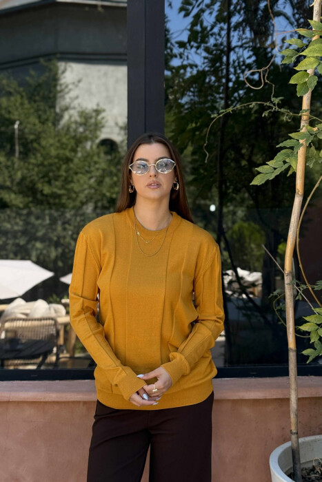 SIMPLE ROUND NECK WOMEN SWEATSHIRT MUSTARD/MUSTARDE 