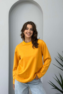 SIMPLE ROUND NECK WOMEN SWEATSHIRT MUSTARD/MUSTARDE 