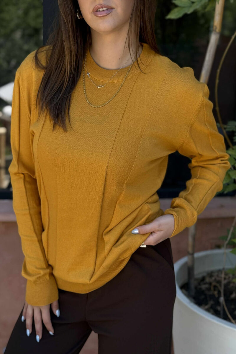 SIMPLE ROUND NECK WOMEN SWEATSHIRT MUSTARD/MUSTARDE - 3