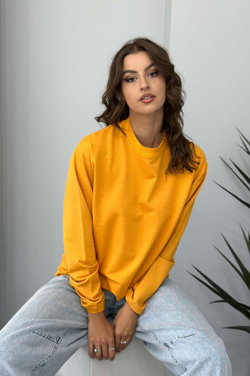 SIMPLE ROUND NECK WOMEN SWEATSHIRT MUSTARD/MUSTARDE - 3