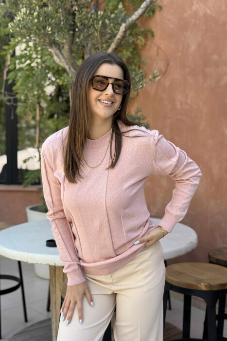 SIMPLE ROUND NECK WOMEN SWEATSHIRT POWDER/PUDER - 1