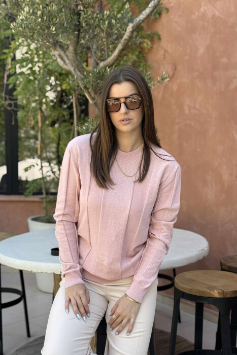 SIMPLE ROUND NECK WOMEN SWEATSHIRT POWDER/PUDER - 2